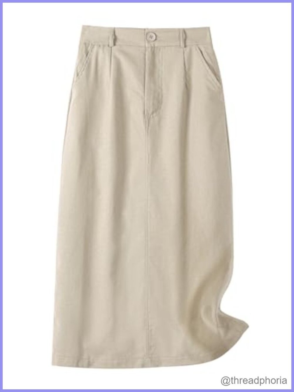 Cotton Linen High Waisted A-Line Midi Skirt Elastic Waist Casual